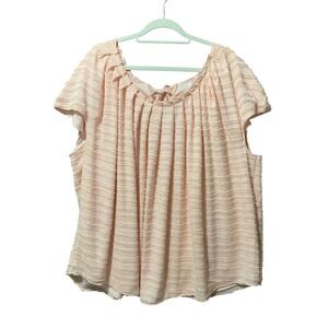 LC Lauren Conrad Pink Eyelash Stripe Tie Back Blouse Womens Plus 4X Short Sleeve